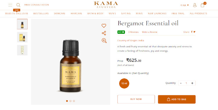 Bergamot Essential Oil by Kama Ayurveda