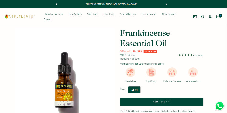 Soulflower Frankincense essential Oil